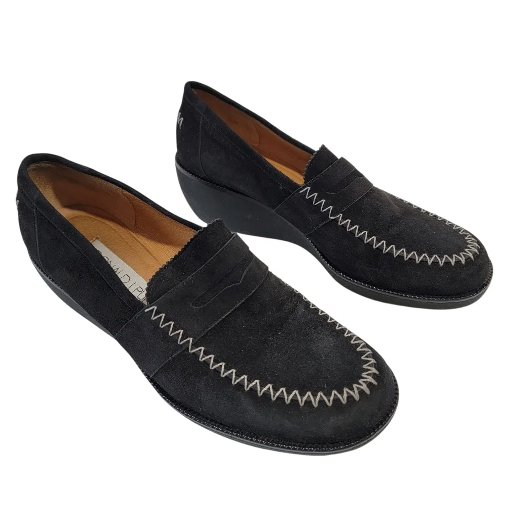 Donald J Pliner NIA Black Suede Platform Loafer Women Sz 7M Comfort Lightweight